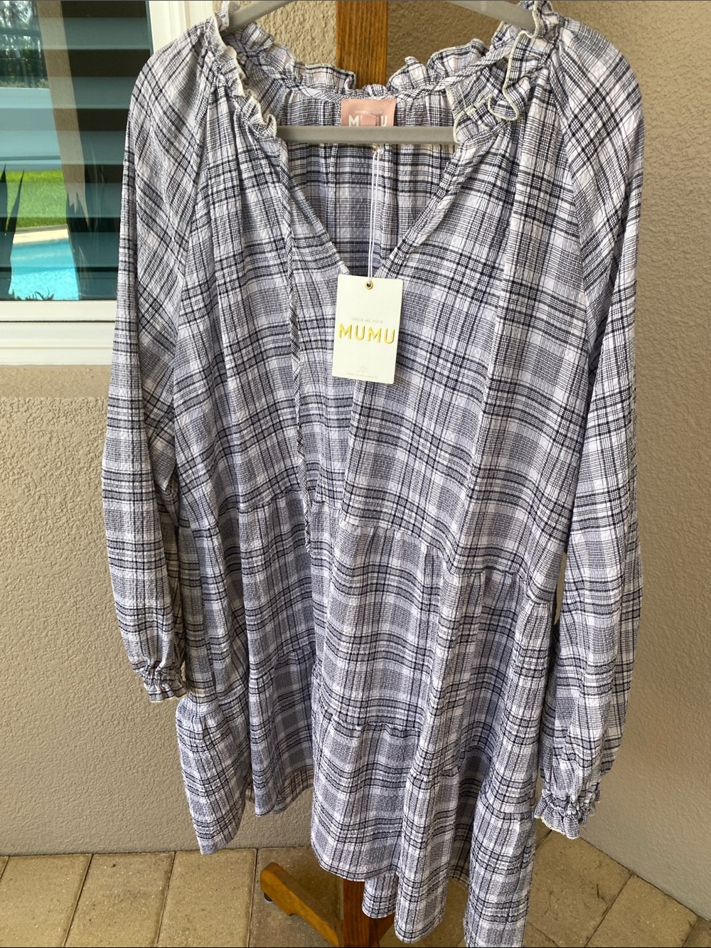 Show Me Your Mumu Gray & White Plaid Long Sleeve Dress